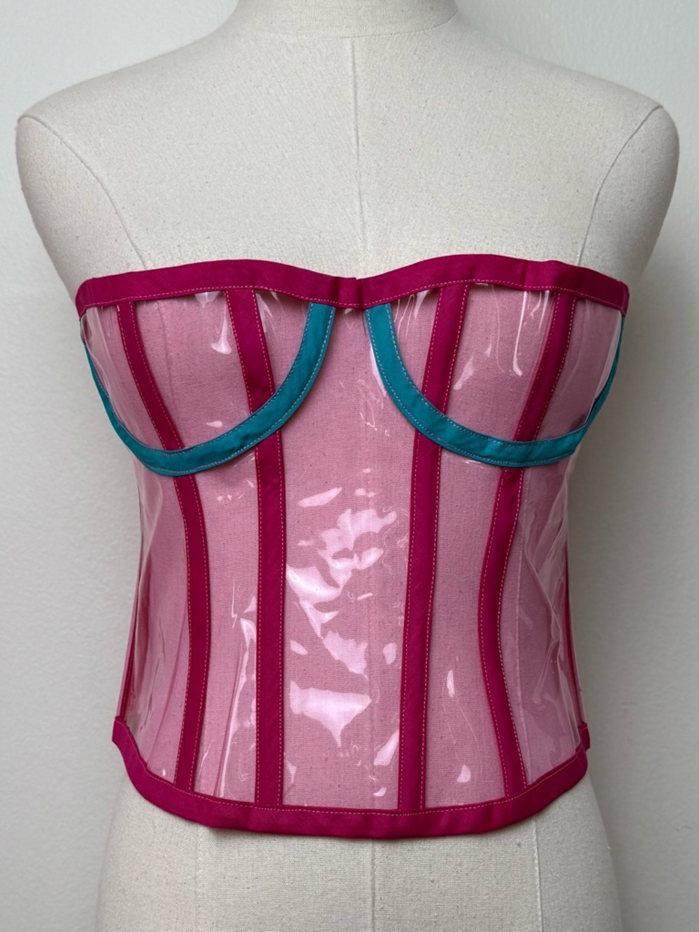 Digital Glow Clubwear Pink Blue UV Neon Clear Vinyl Cybergoth Rave Corset
